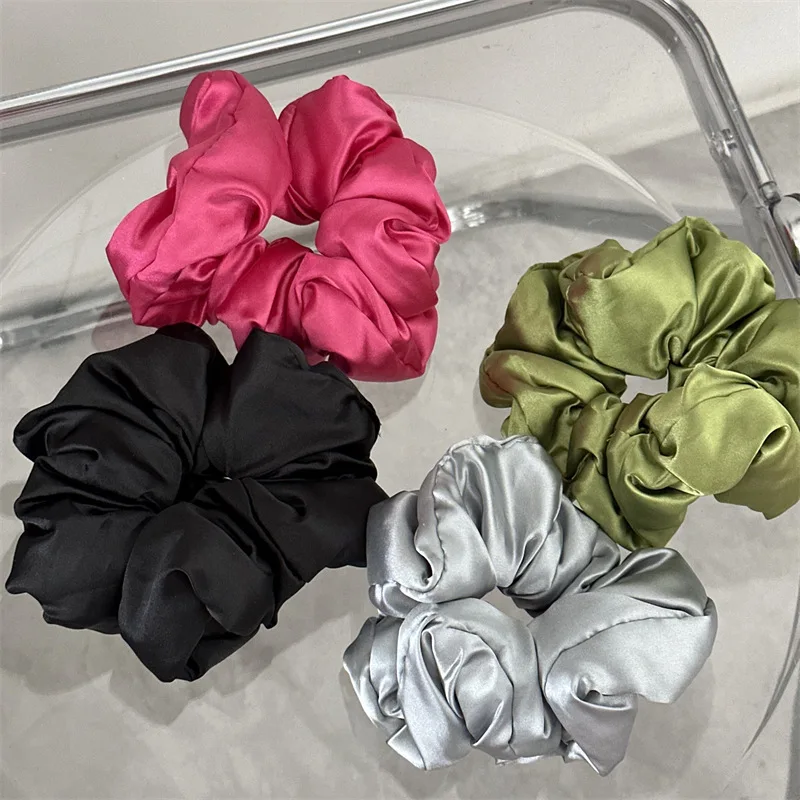 French Lazy Style Satin Pleated Scrunchie Headwear for Women 2024 Summer Korean Colored Ruffled Large Hair Band Hair Accessories