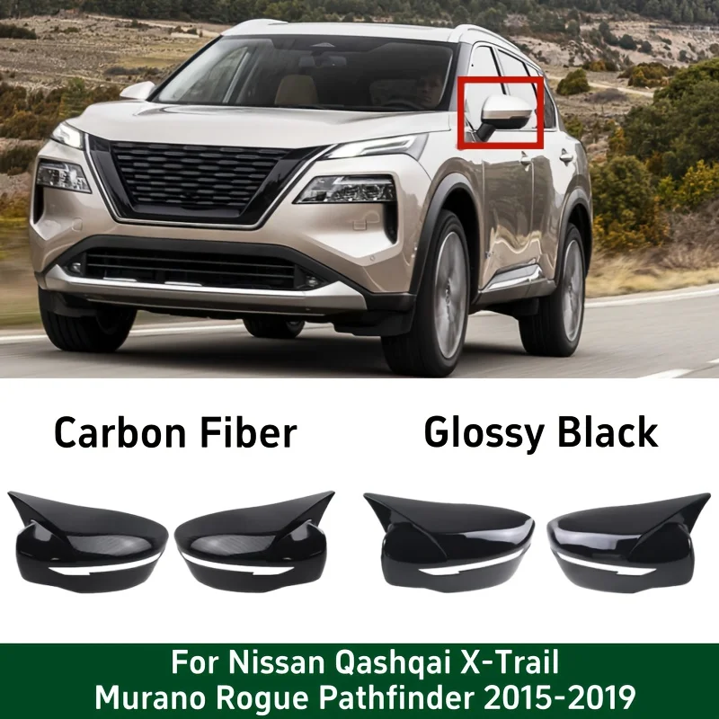 

For Nissan Qashqai X-Trail Murano Rogue Pathfinder 2015-2019 Car Rearview Side Mirror Cover Wing Cap Rear View Case Trim Sticker