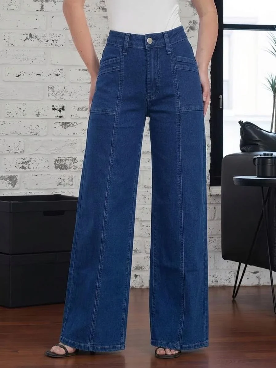 GREAIDEA Women's Mid-Rise Barrel Jeans - Womenswear Bottom, Wide-Leg Cropped Cotton Pants with Pockets, Y2k Baggy Boyfriend