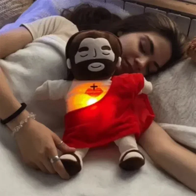 New Sleep Companion Toy Jesus Plush Toy Doll Children Music Soothing Breathing Sound and Light Doll Christmas Gift for Children