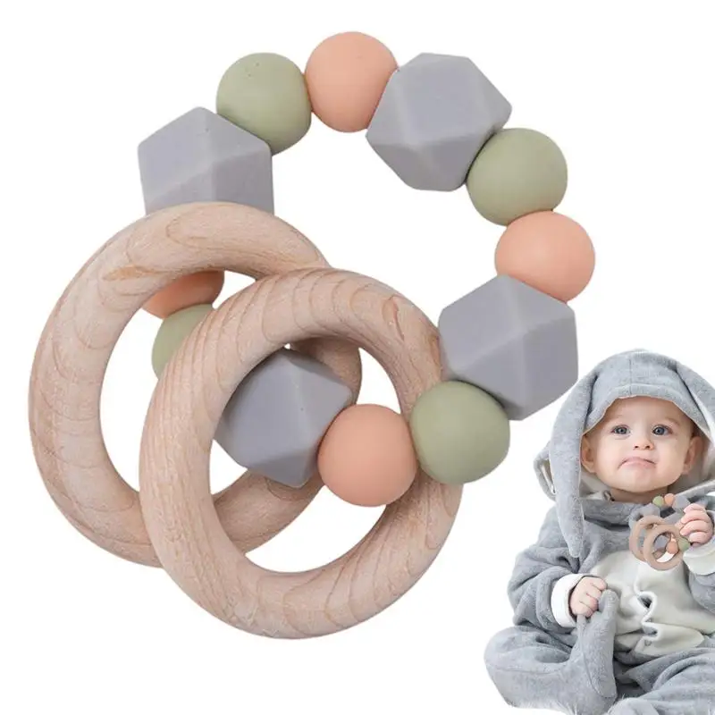 

Beaded Teether Rings Teether Toy Chewable Beaded Bracelets Bead String Food-Grade Montessori Toys For Babies Little Children