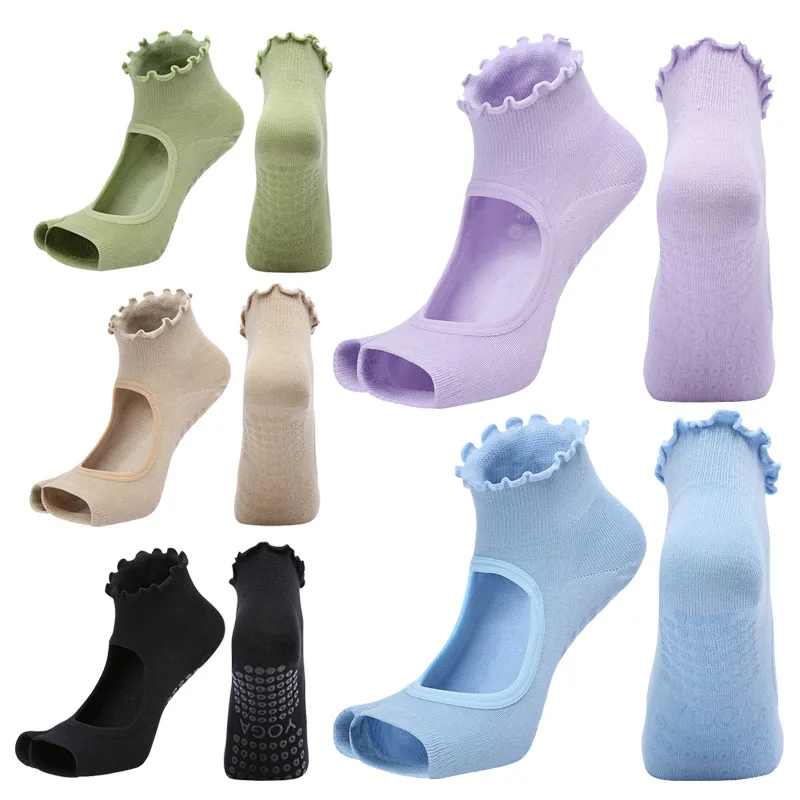 Women Backless Two-finger Yoga Socks anti-slip Breathable Pilates Ankle Ballet Dance Sports Ladies Socks