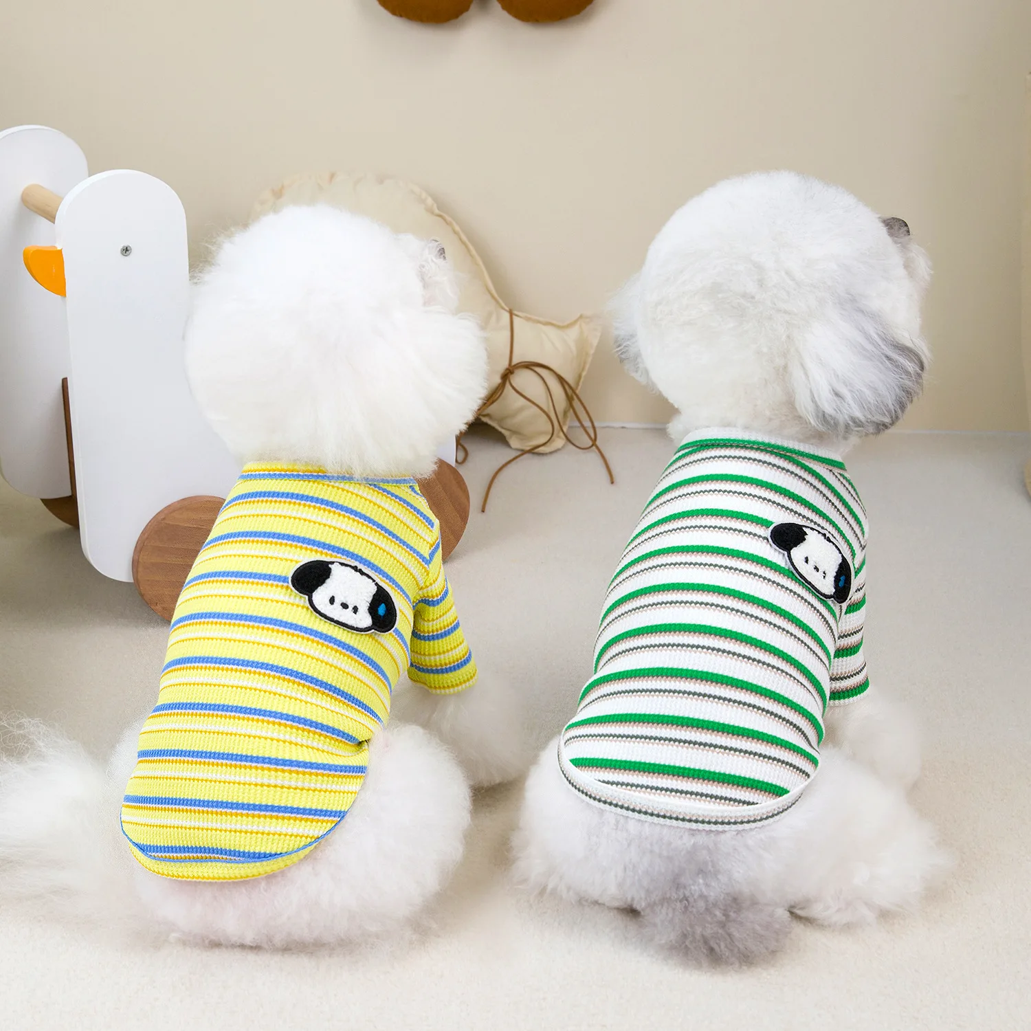 New Dog Clothes Striped T-shirt Warm Dog Long Sleeve Hoodie Cartoon Puppy Fashion Design Pet Clothes