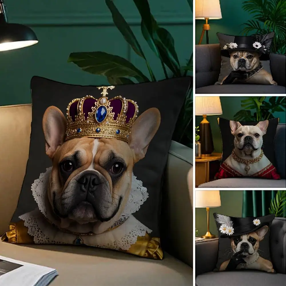 

Renaissance Royal French Bulldog Pillow Case Plush Fabric Soft Pillowcase Double Sided Print Sofa Cushion Cover Throw