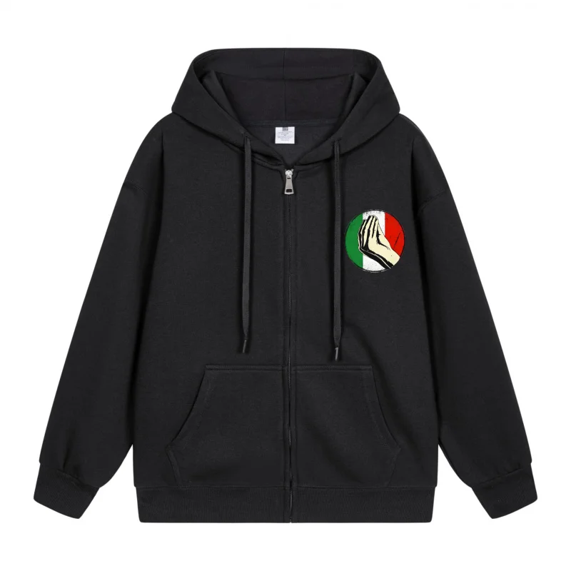 

Men's Zip-Up Hoodie Italian Flag Hand Gesture Design 2025 New Style Casual Couples’ Style Couples’ Style