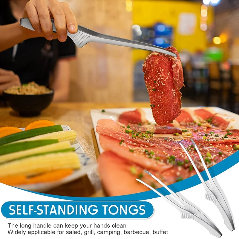 Korean And Japanese BBQ Tongs Self-Standing Grill Tongs Non-Slip Cooking Utensils Stainless Steel Tongs