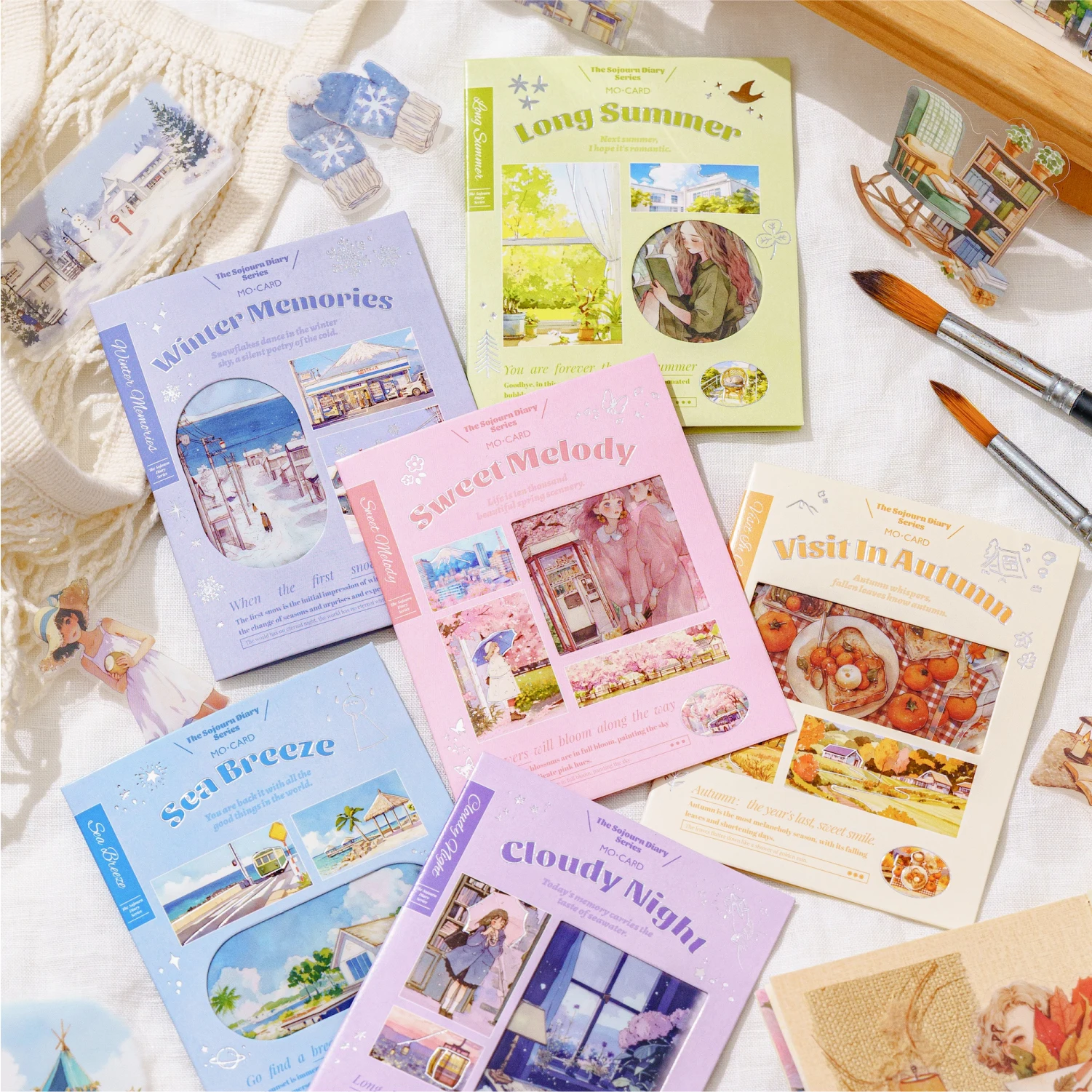 JIANQI 40 Pcs Four Seasons Scenery Stickers PET Transparent Decorative Collage Junk Journal DIY Scrapbooking Supplies