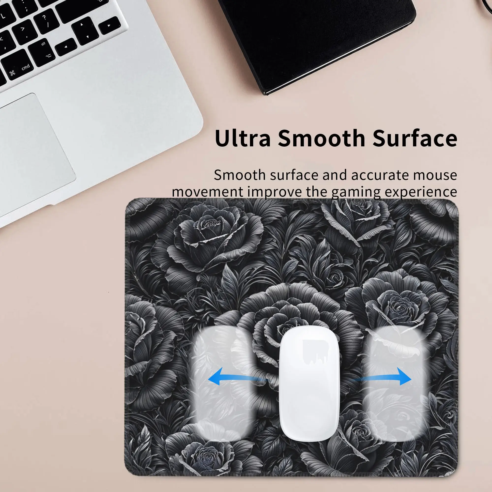 Matte Black Roses Pattern Mouse Pad Computer Keyboard Mouse Mat Gamer PC Laptop Desk Mat Office Accessories Table Mats