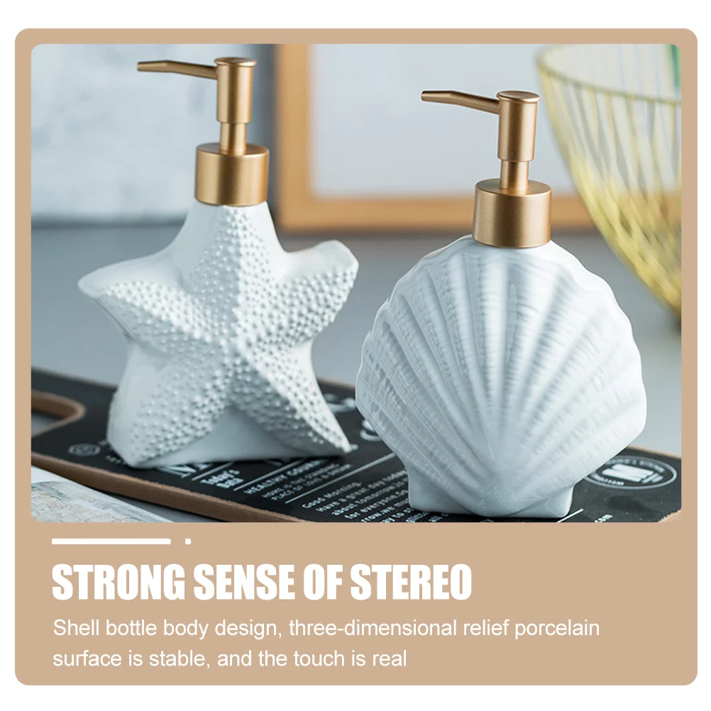 

White Ceramic Pump Bottle Simple Style Shell-Shape Large Capacity Bathroom Dispenser Practical Ceramic White Pump Bottle