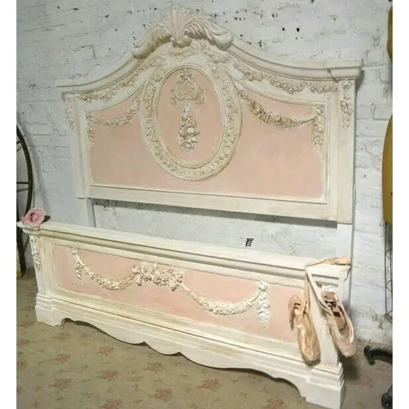 Solid wood bed French retro exquisite romantic carved princess bed American country bedroom 1.8 meters double  wedding