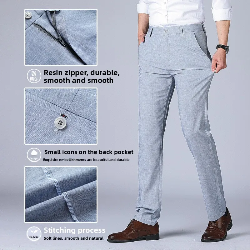 

2025 Summer Style Business Casual Pants for Men - Long Straight-Teeched Casual Pants for Men - Linen Anti-Wrinkle Pants for Men