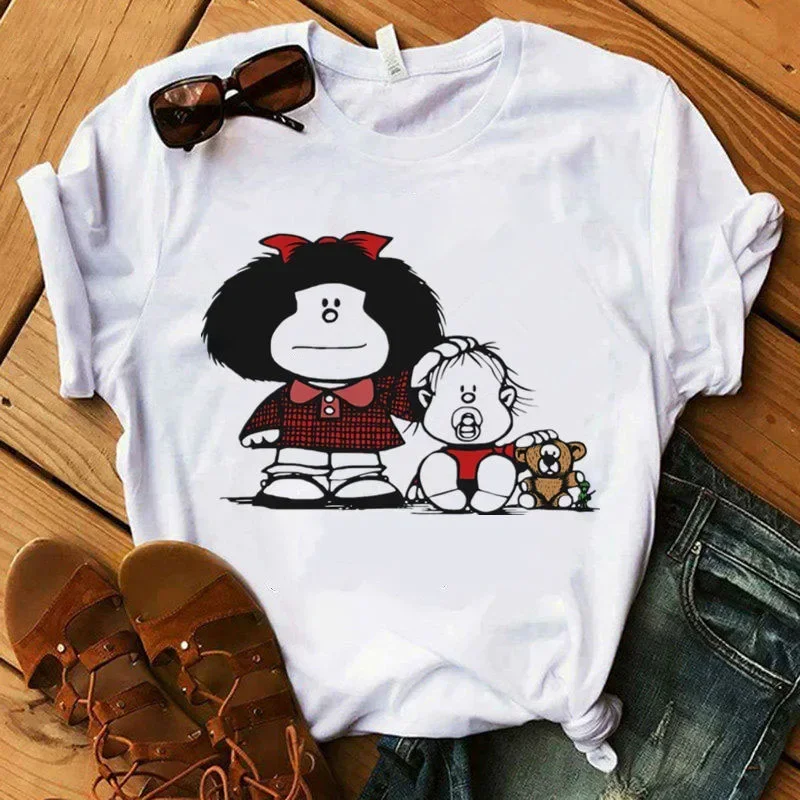 Women's T-shirt Mafalda Cartoon Print T-shirt Ladies Casual Harajuku Graphic T-shirt Short Sleeve Fashion Kawaii Tshirt Female