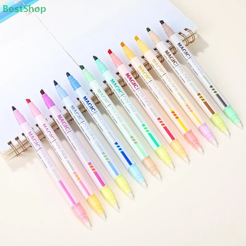 

〔Victoria〕12colors Double-ended Magic Color Changing Highlighter Pen Set Fine-Line Drawing Markers For Students