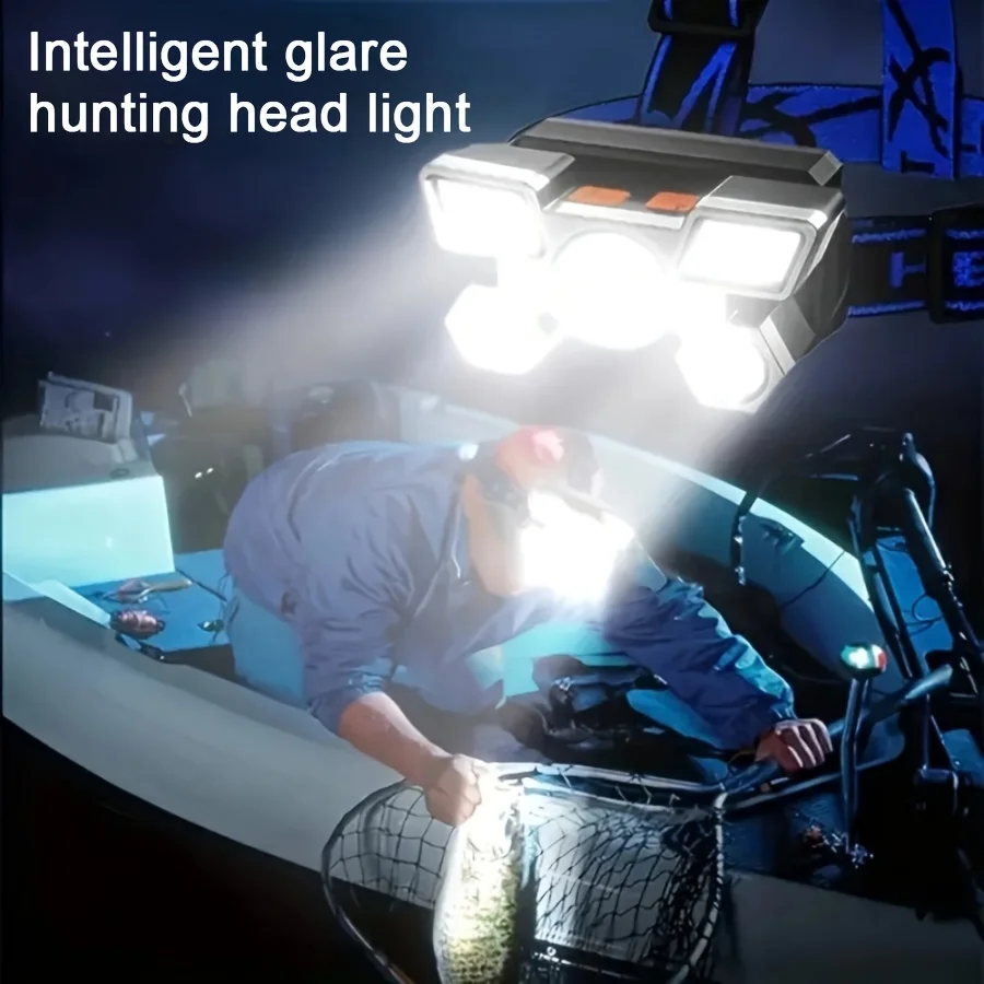 1/2pc 5LED Rechargeable Head Flashlight for Fishing Led Headlamp Nitecore Camping Headlights Hunting Torch Hiking Front Lanterns