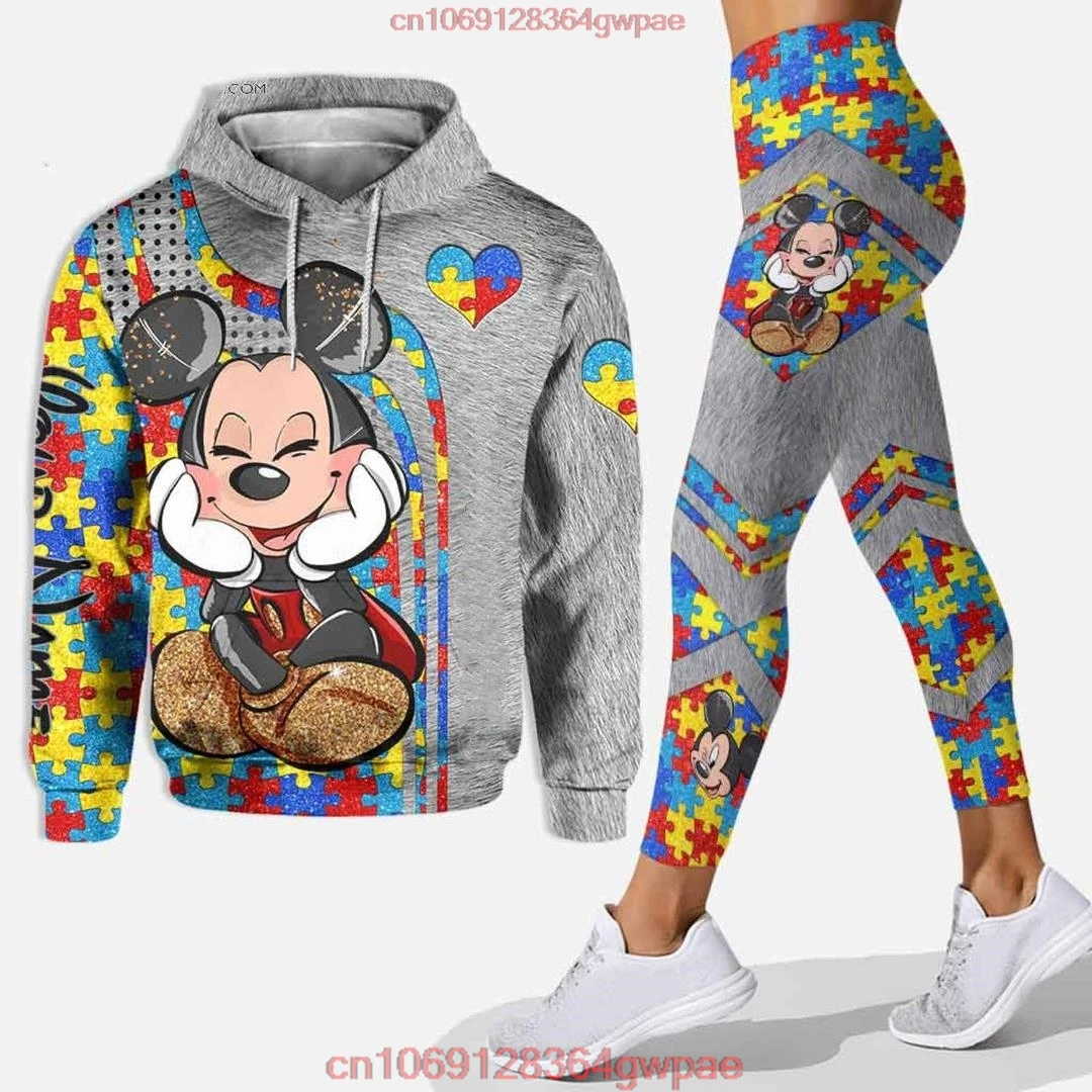 Free custom name Mickey Mouse Hoodie and Leggings Suit women\'s Diseny Minnie Hoodie Yoga Pants Sweatpants Fashion Tracksuit set