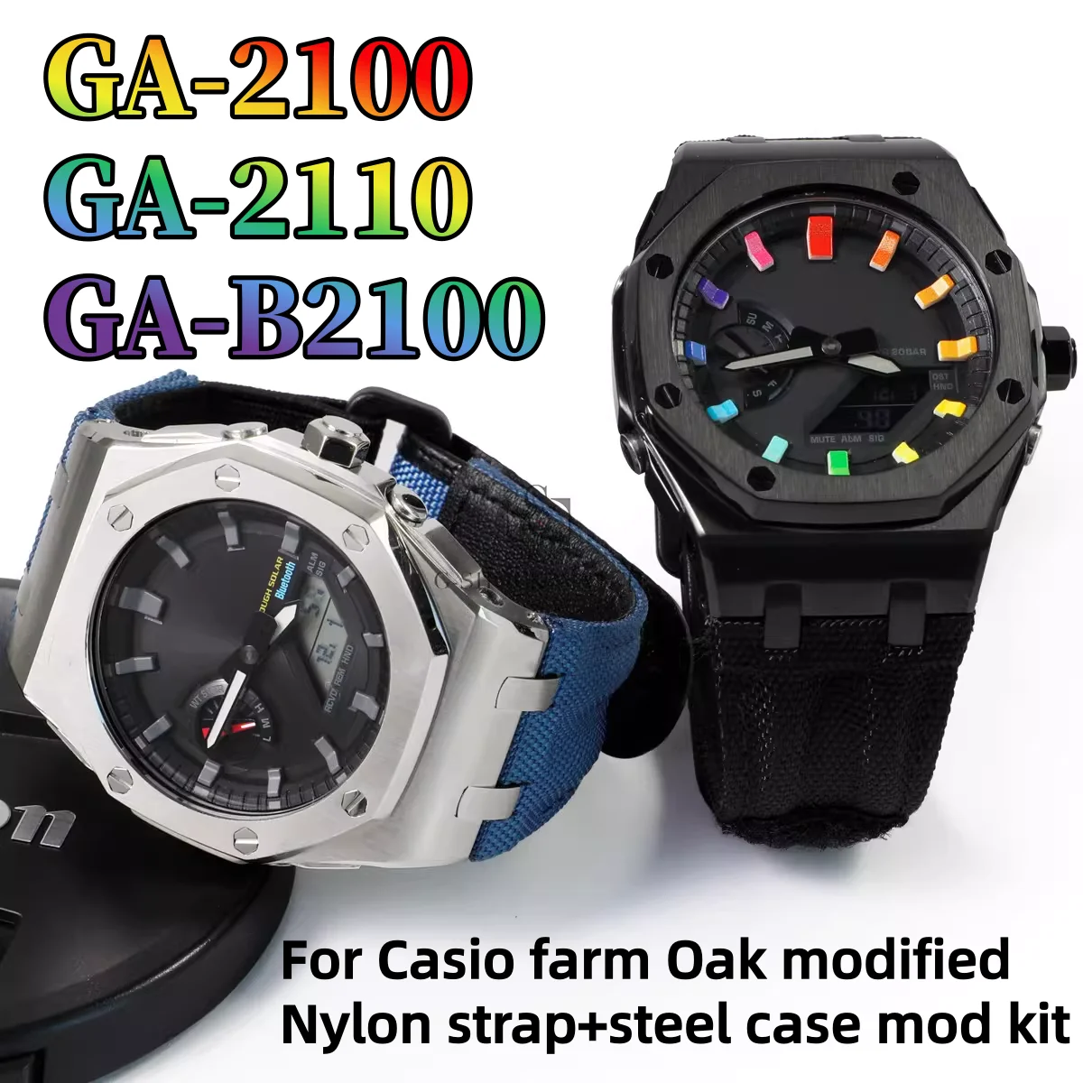 

GA2100 GA-B2100 Mod kit For Casio farm Oak GA-2110 GA-2100 modified Stainless Steel case Nylon Leather watch strap wrist band