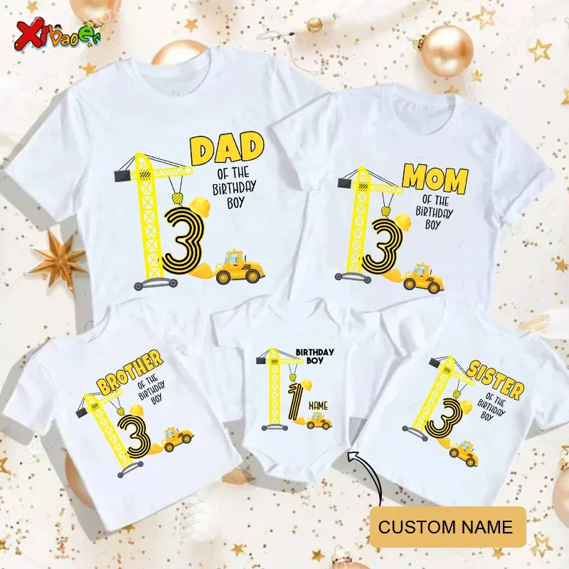 T Shirt Family Gift Dad Mam Son T-shirt Custom Name Fun Tower Crane T Shirt Boys Children Kids Clothes Daddy Mommy Party Outfit