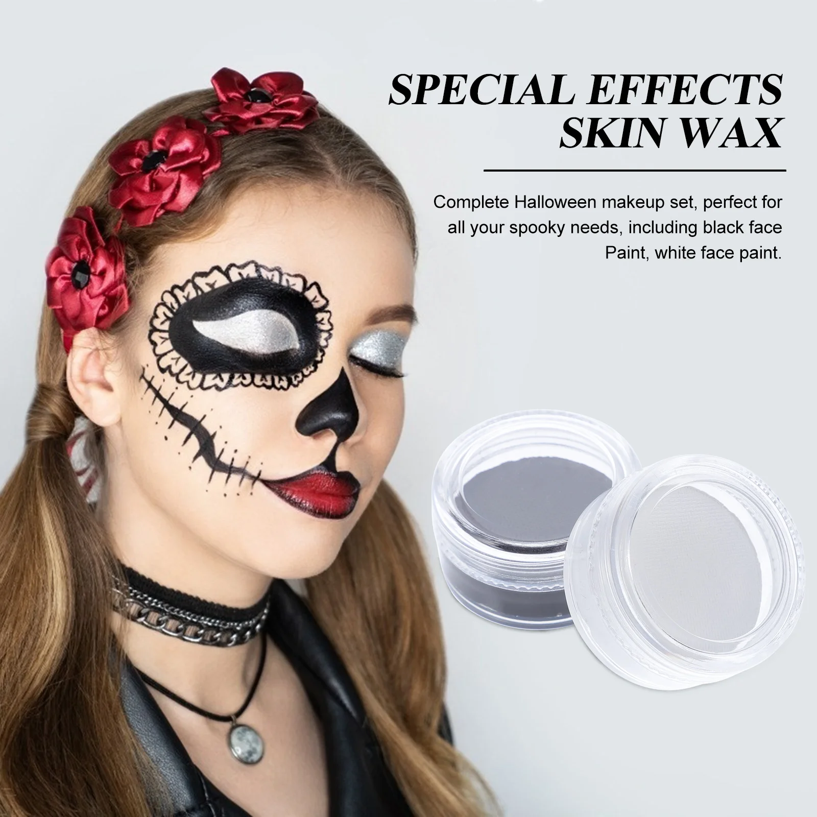 2Pcs Face Paint Kit Black White Wax Waterproof Halloween Body Paint Set Special Effects Makeup Party Carnival