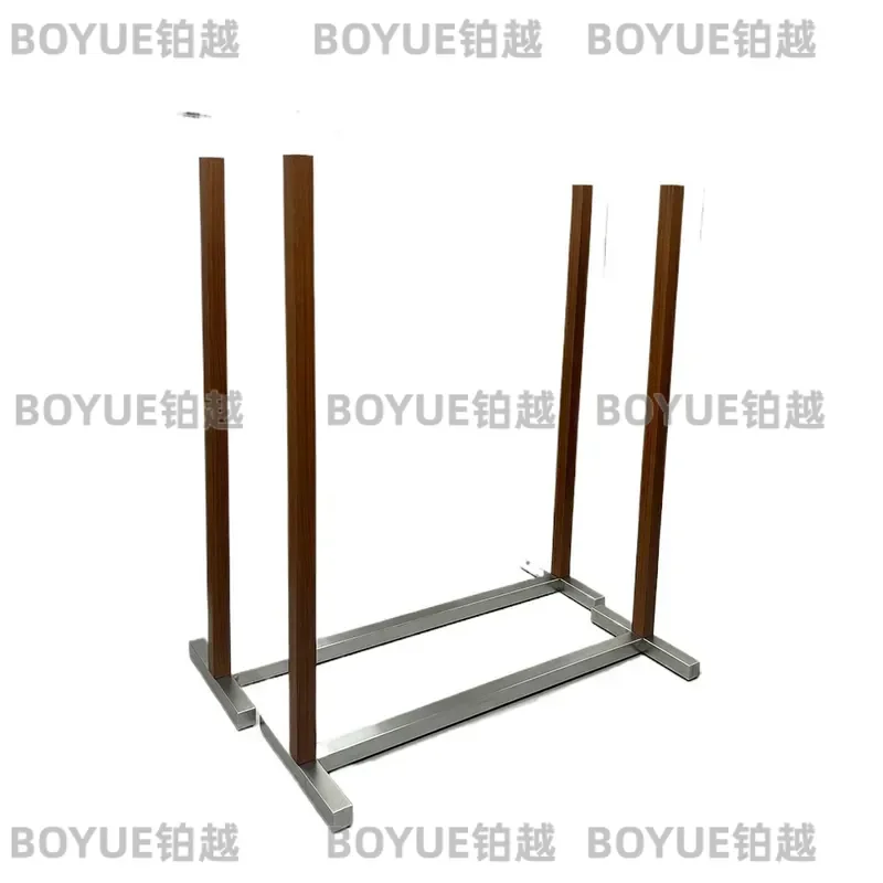 Walnut Wood Clothing Rack Black Stainless Steel Floor Standing Garment Display Stand for Men Women Clothes Store Island