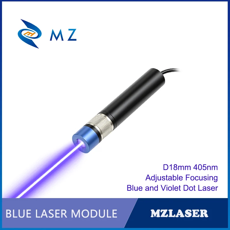 Adjustable Focusing Blue and Violet Dot Laser Module 405nm D18mm 200mW 500mW 5V 12V 24V Industrial Grade for Woodworking Parts
