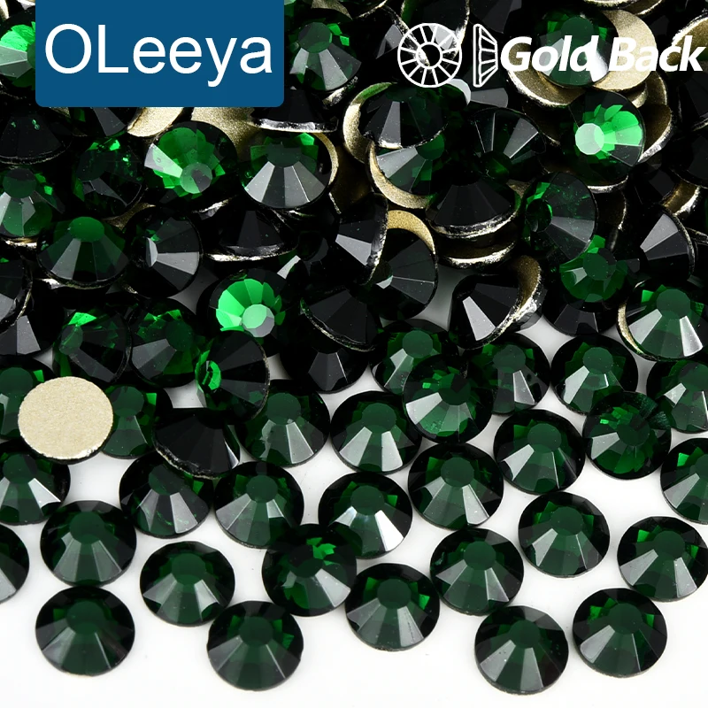 OLeeya Emerald SS4-SS30 Glass Rhinestones Crystal Gold Flatback Non Hotfix Strass Stones For DIY Nail Art Crafts Accessories
