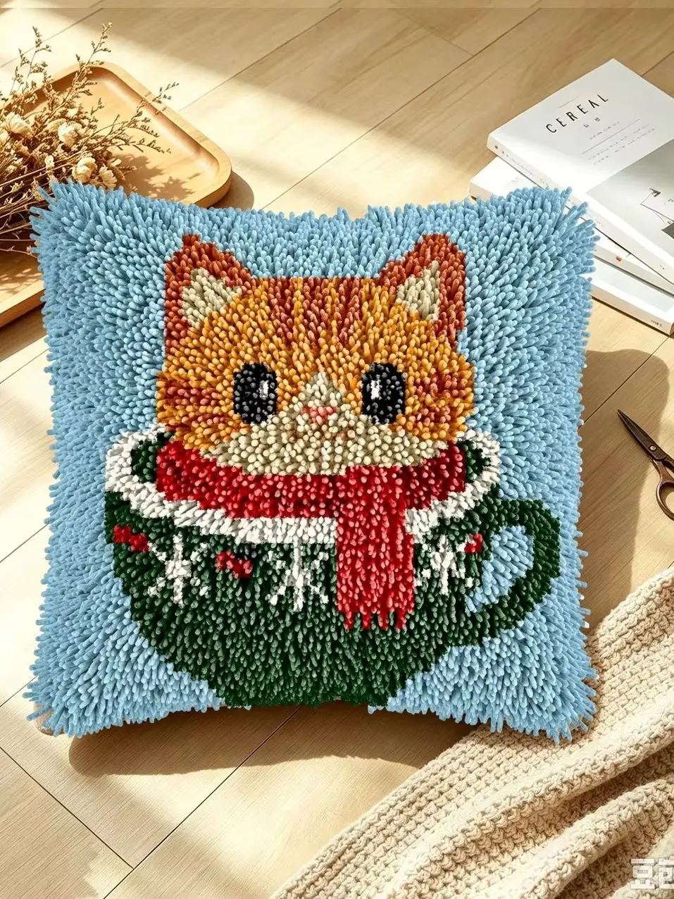 1 Set Weihnachtskissen Orange Katze Knoten-Kissen Häkelset Kissenbezug-Set für Handarbeiten Häkelsets DIY für Anfänger – Detail 1