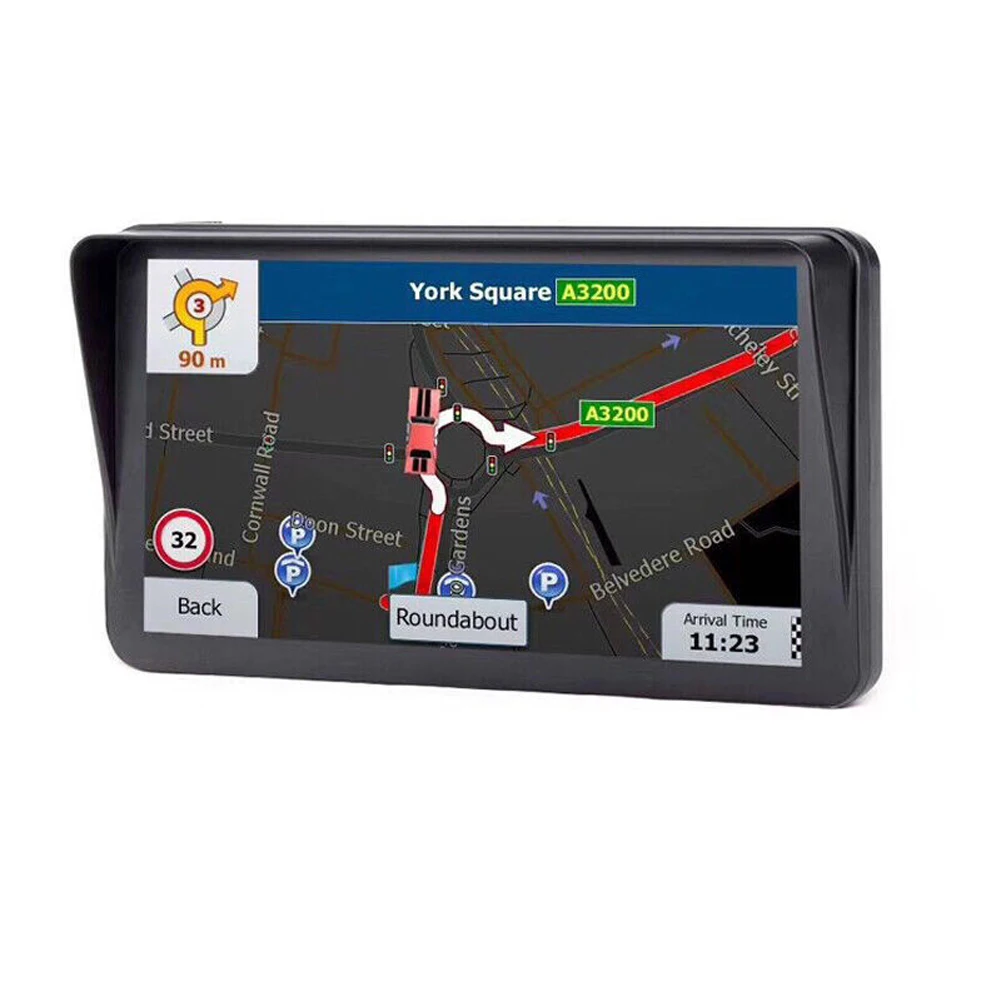 سيارة لتحديد المواقع والملاحة FM الارسال المحمولة الملاح المدمج في المتكلم 256MB + 8G تذكير صوتي HD شاشة تعمل باللمس USB صغير TF