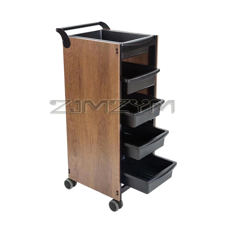 Hair Salon Trolley With Wheels Multifunctional Beauty Plastic And Wood Salon Furniture Ironing Dyeing Oil Storage Shelf