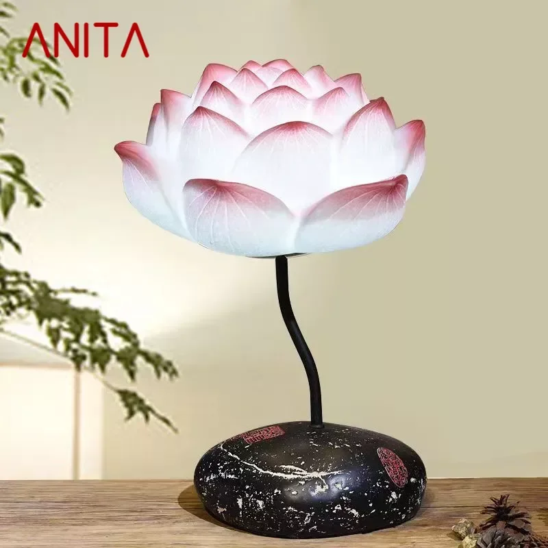 

ANITA Contemporary Lotus Table Lamp Chinese Style Living Room Bedroom Tea Room Study Art Decorative Light