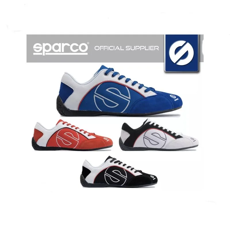 Zapatillas de carreras Sparco de gamuza de corte bajo, calzado ligero y cómodo para calle y pista, 4 opciones de color para entusiastas del deporte motor.