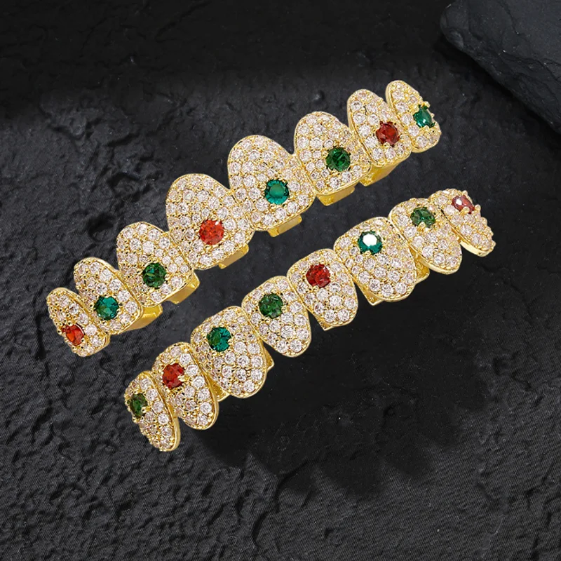Full Diamond Hip Hop Zirconia Braces DIY Tooth Decorations Personalized Halloween Christmas Funny Teeth Accessories