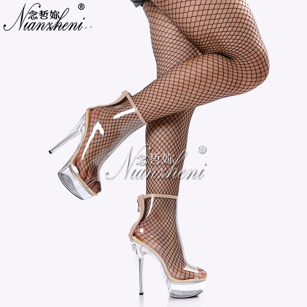 Crystal 15cm Ankle Boots Stripper 8inch High Heels Platform Sexy Peep Toe Pole Dance Shoes for Exotic Dancer Fetish Queen