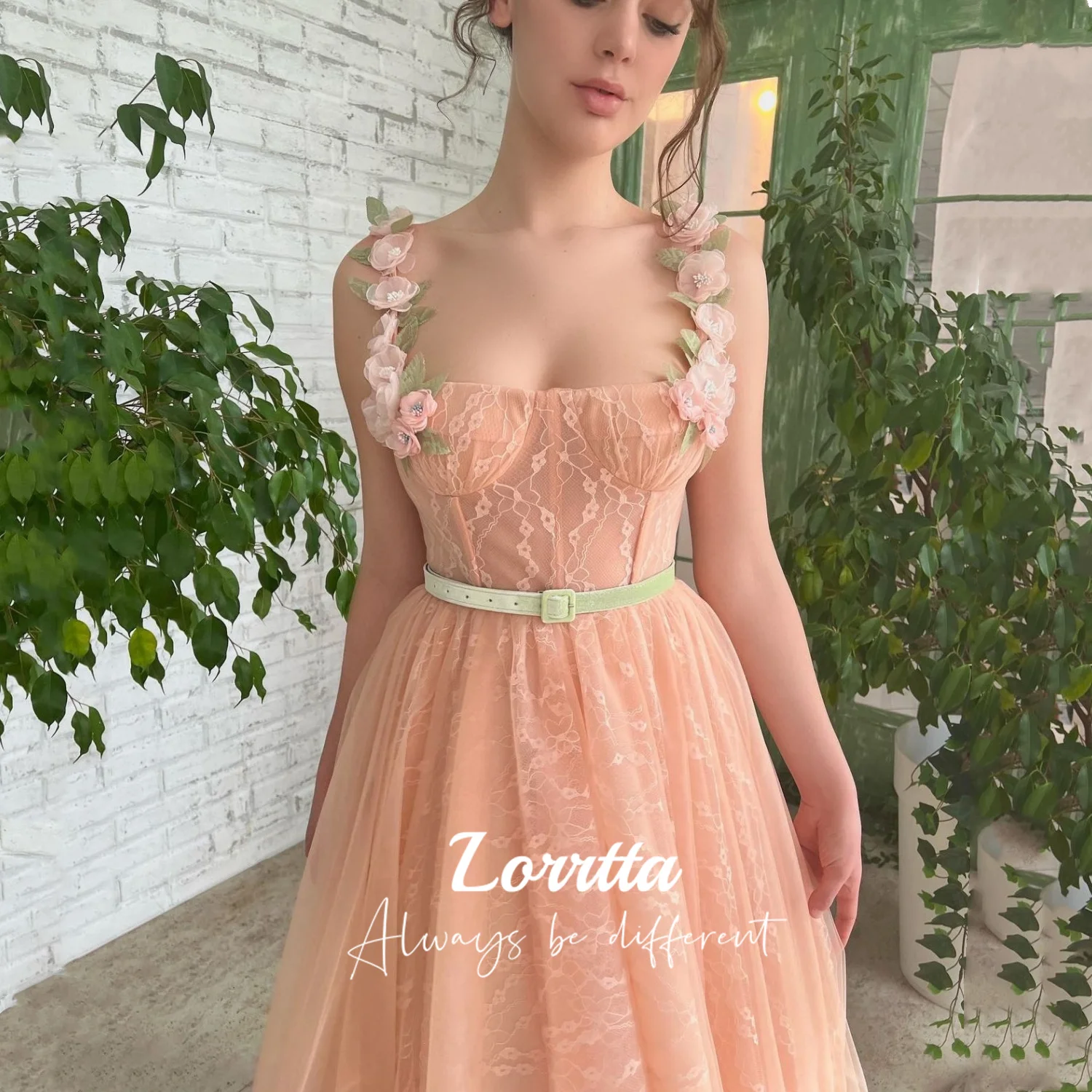 

Lorrtta A Line Blush Pink Lace Wedding Guest Dress Custom Made 3D Flowers Applique Short Ball Gown Prom Dresses