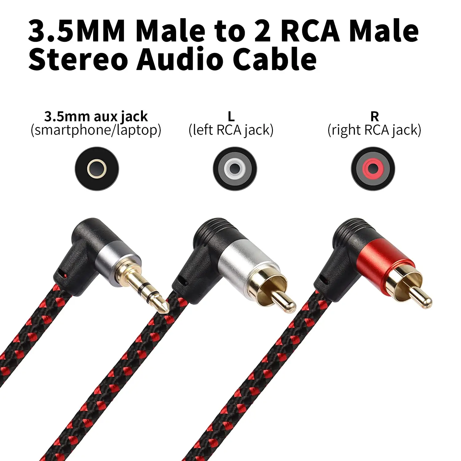 90 Degree Right Angle 1/8 Inch TRS Dual RCA Shielded Cable 2RCA To 3.5mm AUX Stereo Y Splitter Adapter for PC Phone MP3 Speaker