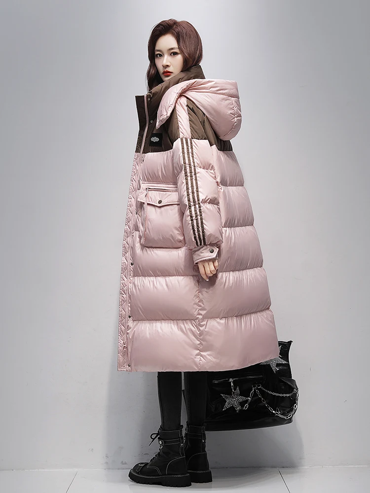 Down Jacket Women Long Hooded Trendy Outdoor 2024 Winter New Fashion Letter Three-proof Thick Coat Heat Storage