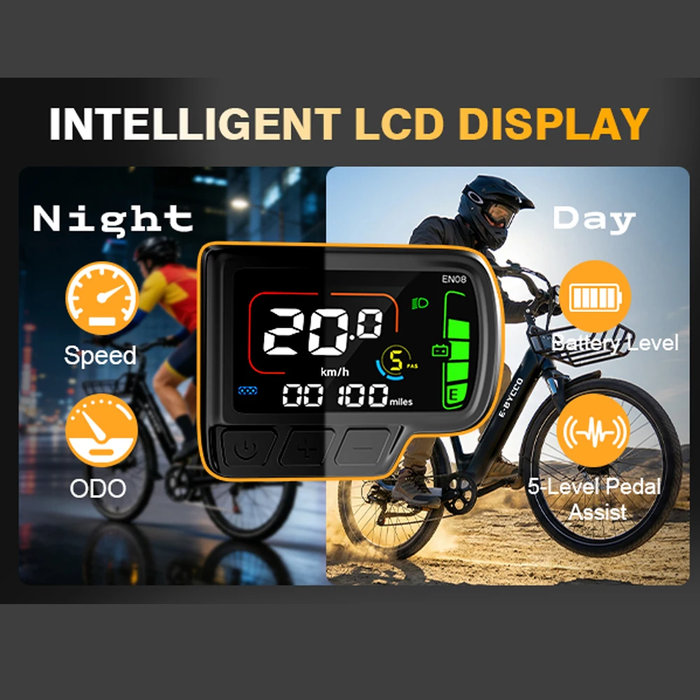 EBYCCO V1 Bicicleta eléctrica con motor sin escobillas, 500 W de potencia máxima, 36 V, batería extraíble de 15,6 Ah, neumáticos de 28 pulgadas, frenos de disco dobles, cuadro de aleación de aluminio, velocidad máxima de 25 km/h, autonomía de 90 km, bicicleta eléctrica para adultos, ideal para uso urbano y en la playa.