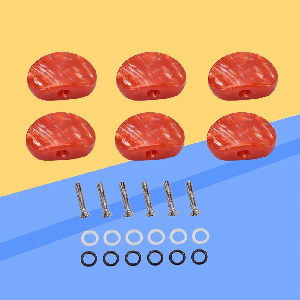 

6Pcs Acoustic Guitar Tuning Pegs Replacement Vintage Machine Heads Set Metal Body Red Acrylic Button Easy Install Screws
