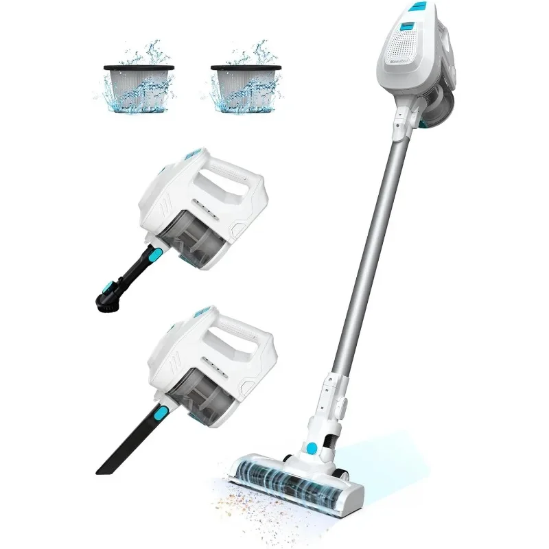 Cordless Upright Vacuum Cleaner, Handheld Bagless Vacuum Cleaner with Crevice Tool and Dusting Brush, Powerful Motor