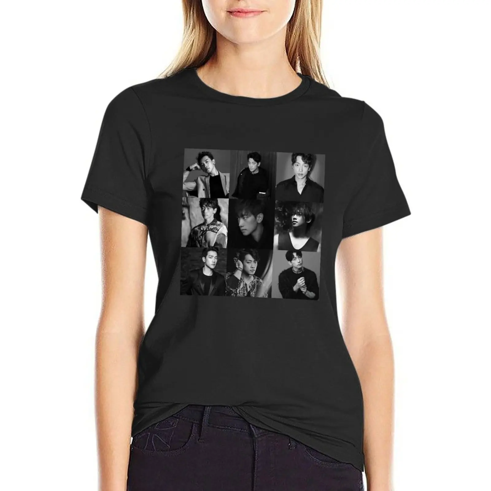 

Rain Jeong ji hoon Collage black and white T-Shirt Short sleeve tee vintage clothes funny cotton t shirts Women