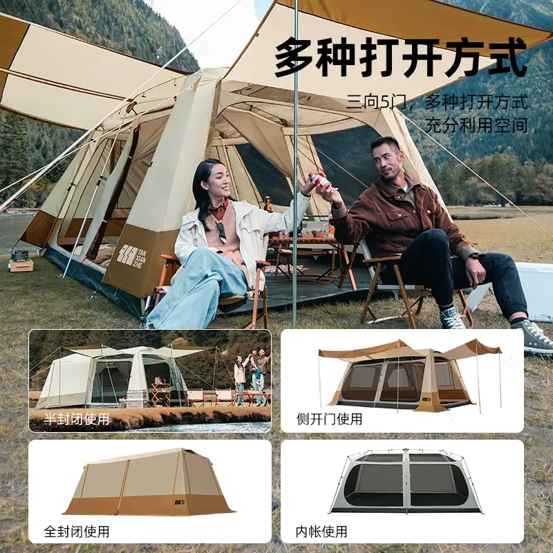 Outdoor Two Bedroom One Hall Tent 8-10 People Family Double Layer Rainproof Camping Outing Big Tent Wholesale