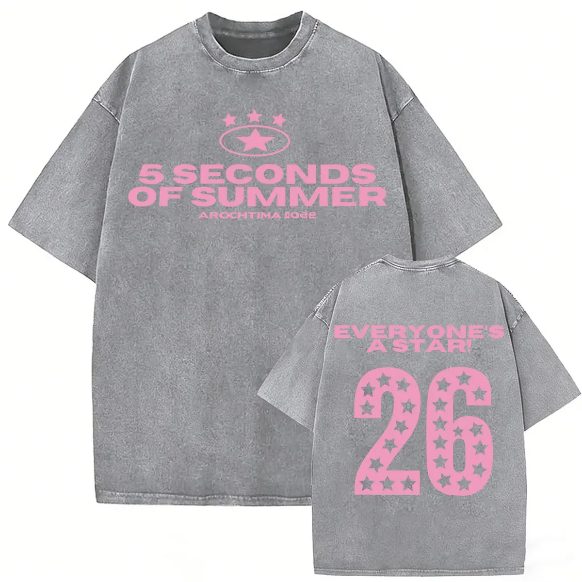 5 Seconds of Summer Everyone's A Star World Tour 2026 Vintage Washed T-Shirts für Herren und Damen – Modische Hip-Hop Gothic Oversized T-Shirts – Detail 15