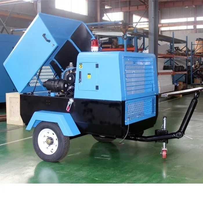 Best Selling Convenient Safe 185CFM    Power Towable Portable Two Wheels Compressors Screw Air With Durable Air System