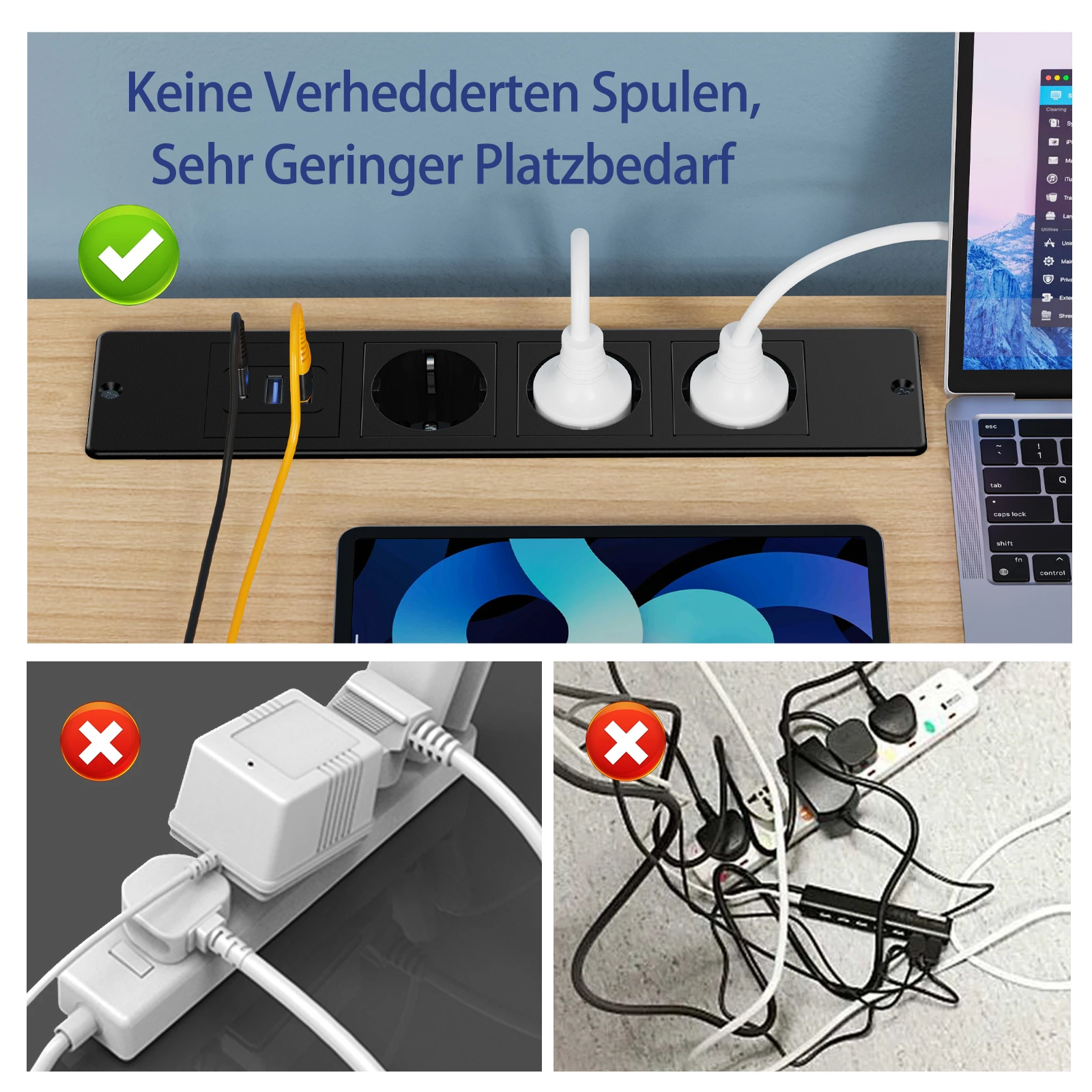 EU KR Table Bulit in Sockets Desktop Recessed Sockets with 3AC Outlets 2 USB Fast Charge TYPE-C Hidden Electric Power Strip image 6