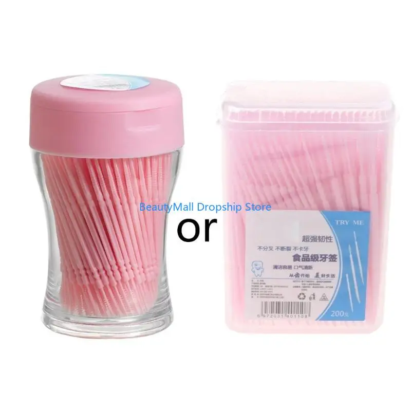 40JD 200Pcs Plastic Toothpick Travel Portable Double-Head Dental Sticks Interdental Floss Cleaners Tartar Picks
