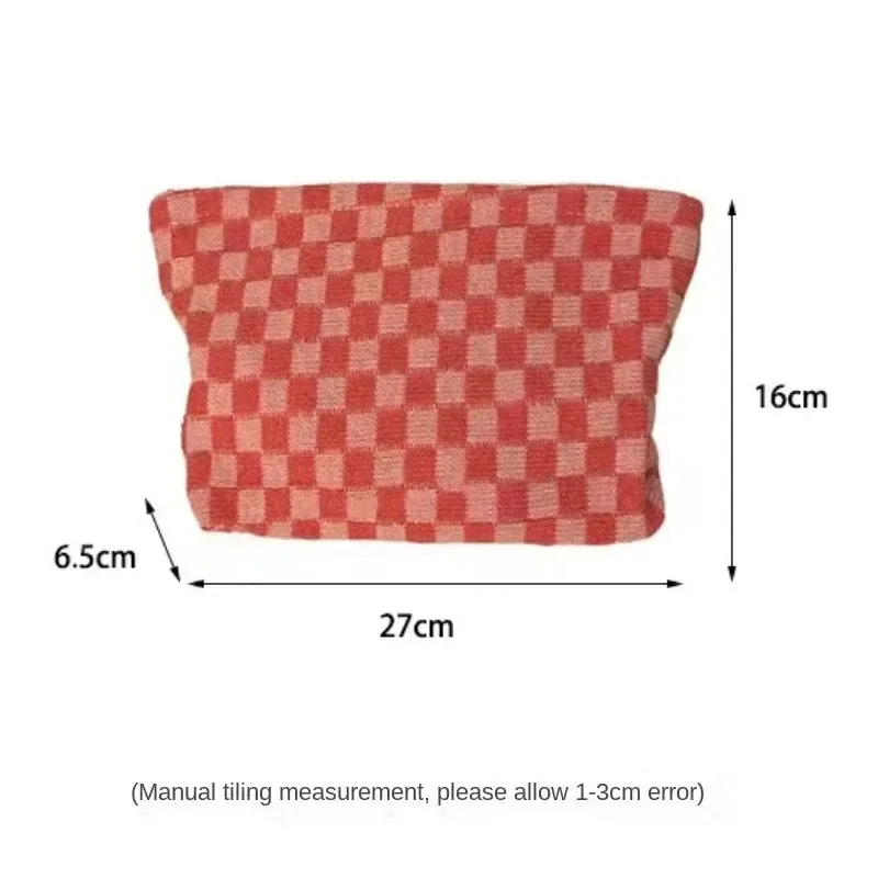 Checkered Women's Makeup Pouch Cosmetic Bag Travel Toiletry Bag Organizer Makeup Brushes Aesthetic Accessories Daily Storage Bag