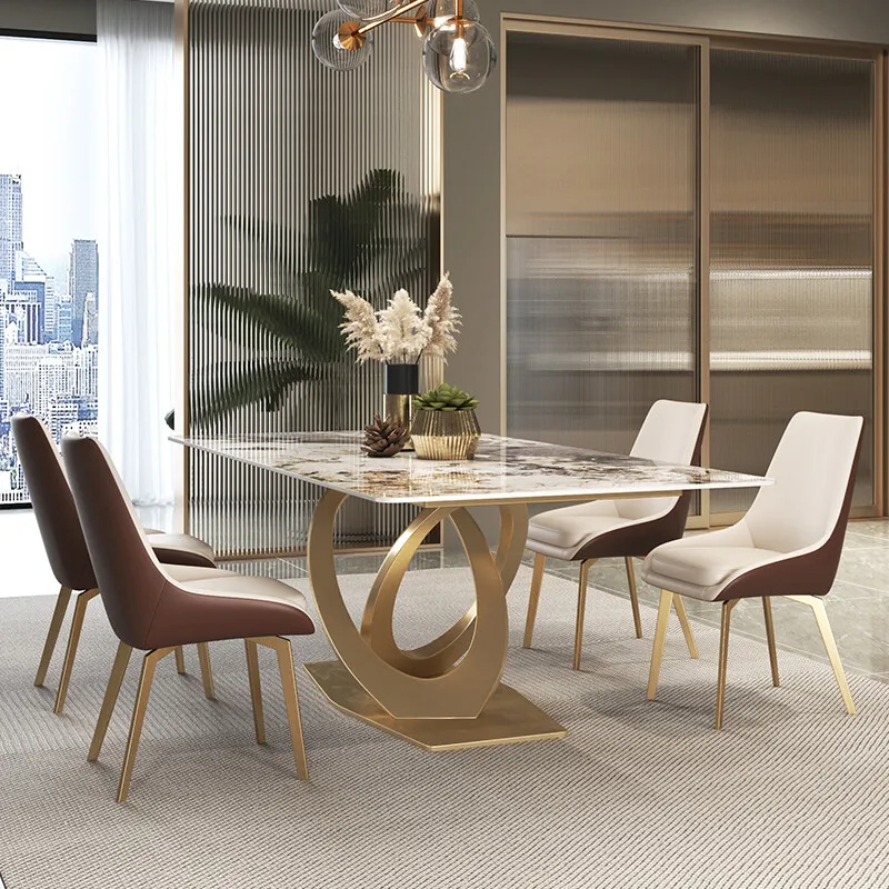 Small-sized family dining table with rock plate modern simple dining table with light and luxurious dining table