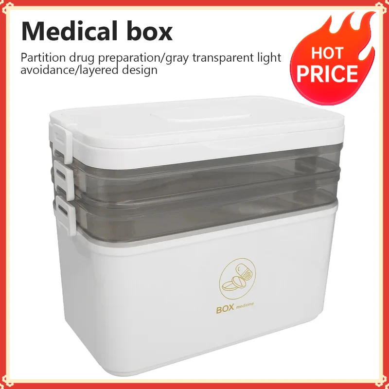 Portable Medicine Box Large Capacity Home First Aid Medical Kit Family Emergency Medicine Box with Multi-layer Drug Storage Case