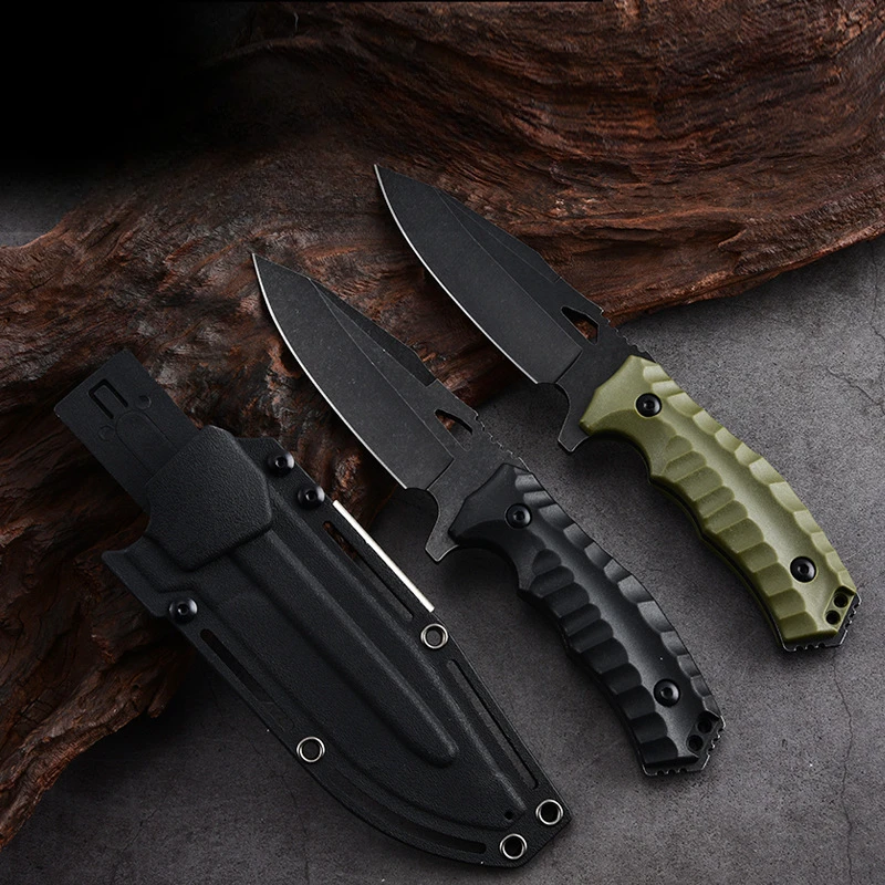 Multifunctional Portable Outdoor Climbing Survival Knife with Flint Fixed Blade Nylon Glass Fiber Straight Survival Knives Tools