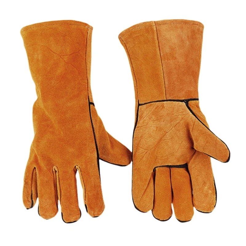 Guantes soldadura Guantes resistentes calor fuego Guantes cuero duraderos para barbacoa, horno