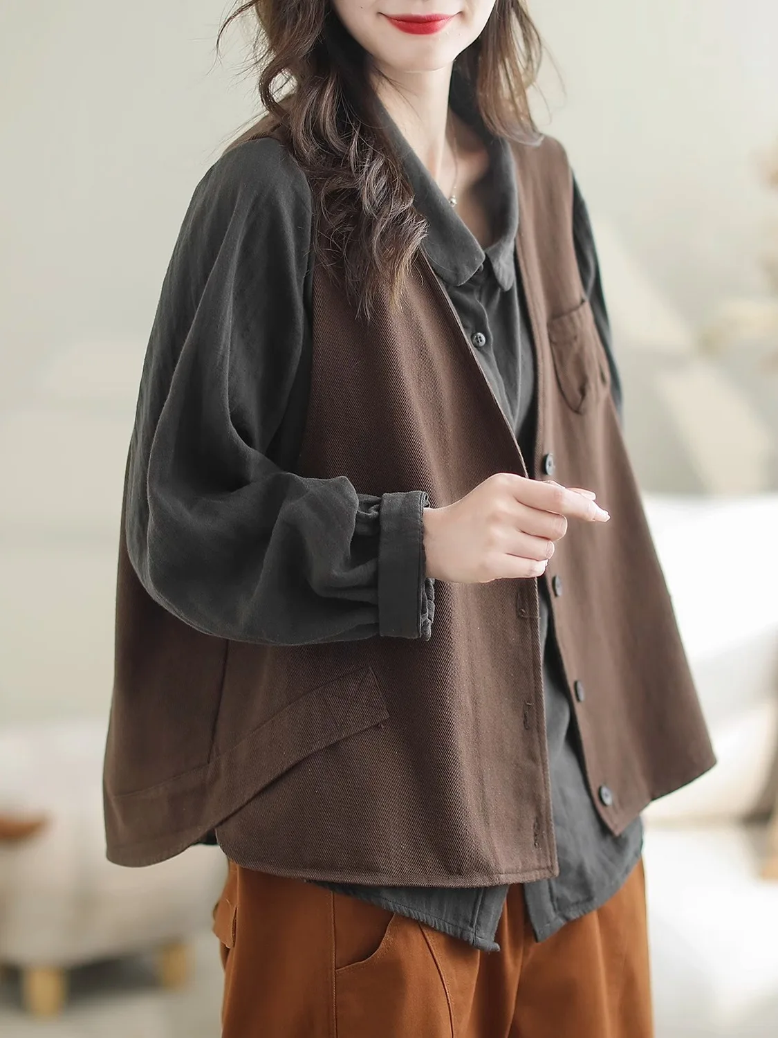 

Retro Cotton Ladies Vest Loose Casual Sleeveless Workwear Jacket Slimming V-neck Open Cardigan Vest Autumn Fashion Ladies